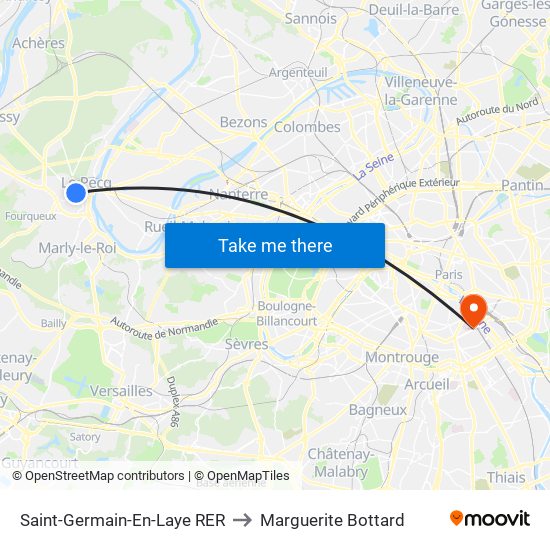 Saint-Germain-En-Laye RER to Marguerite Bottard map