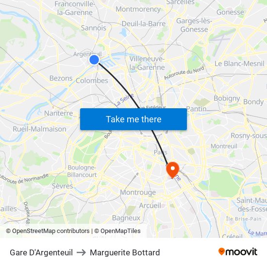 Gare D'Argenteuil to Marguerite Bottard map