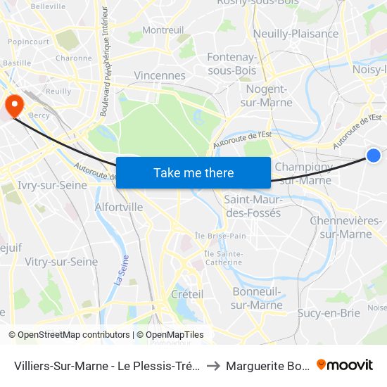 Villiers-Sur-Marne - Le Plessis-Trévise RER to Marguerite Bottard map