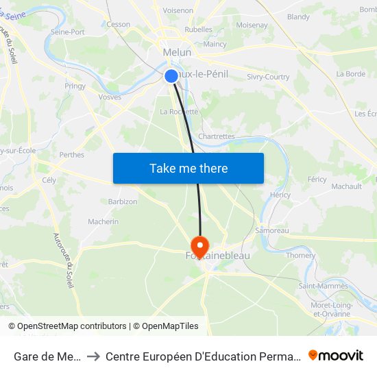 Gare de Melun to Centre Européen D'Education Permanente map