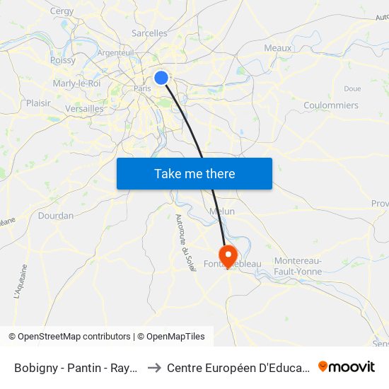 Bobigny - Pantin - Raymond Queneau to Centre Européen D'Education Permanente map
