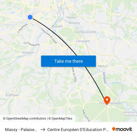 Massy - Palaiseau RER to Centre Européen D'Education Permanente map