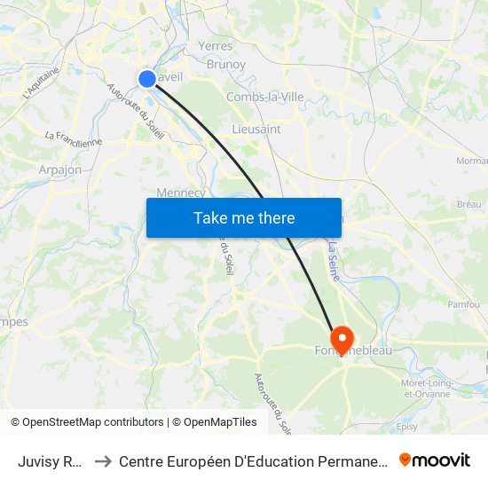 Juvisy RER to Centre Européen D'Education Permanente map