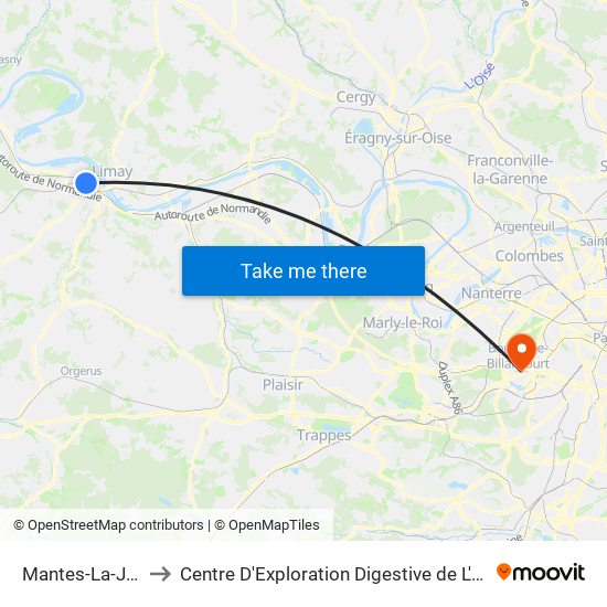 Mantes-La-Jolie to Centre D'Exploration Digestive de L'Enfant map