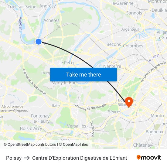 Poissy to Centre D'Exploration Digestive de L'Enfant map