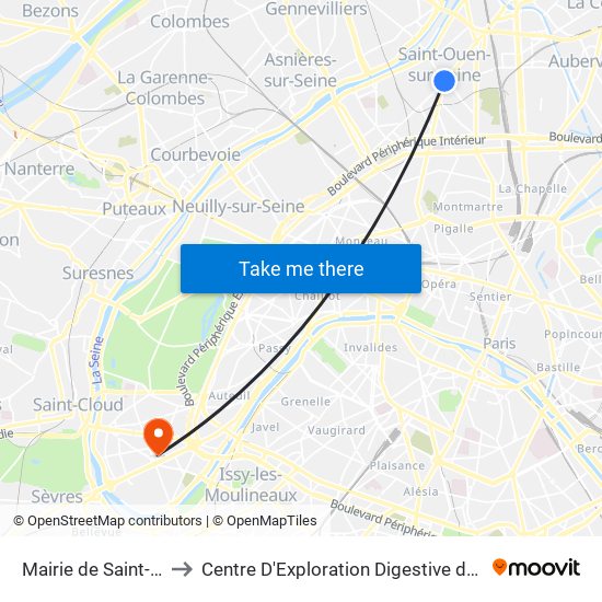 Mairie de Saint-Ouen to Centre D'Exploration Digestive de L'Enfant map