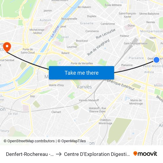 Denfert-Rochereau - Daguerre to Centre D'Exploration Digestive de L'Enfant map