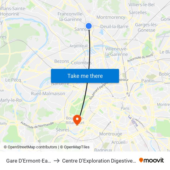 Gare D'Ermont-Eaubonne to Centre D'Exploration Digestive de L'Enfant map