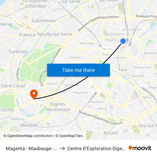 Magenta - Maubeuge - Gare du Nord to Centre D'Exploration Digestive de L'Enfant map