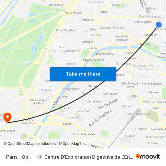 Paris - Opéra to Centre D'Exploration Digestive de L'Enfant map