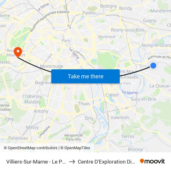 Villiers-Sur-Marne - Le Plessis-Trévise RER to Centre D'Exploration Digestive de L'Enfant map