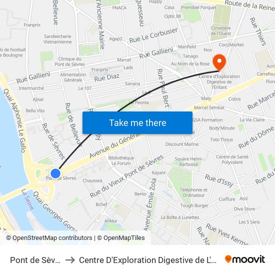 Pont de Sèvres to Centre D'Exploration Digestive de L'Enfant map