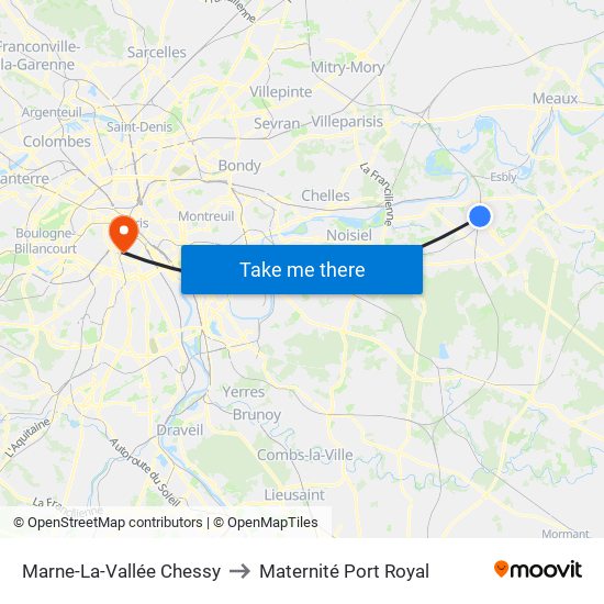 Marne-La-Vallée Chessy to Maternité Port Royal map