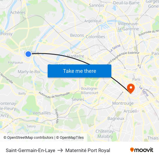 Saint-Germain-En-Laye to Maternité Port Royal map