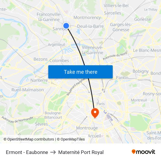 Ermont - Eaubonne to Maternité Port Royal map