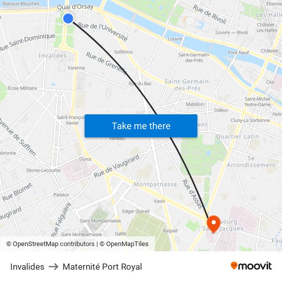 Invalides to Maternité Port Royal map