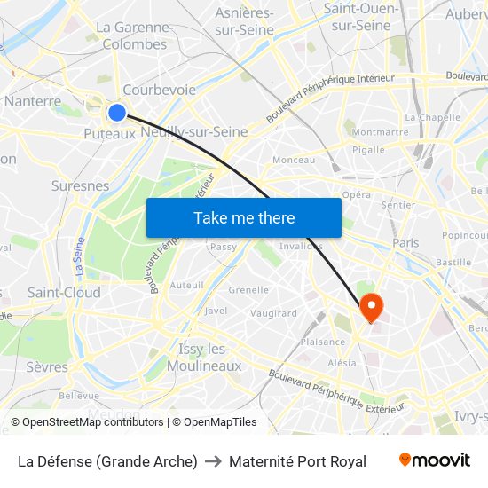 La Défense (Grande Arche) to Maternité Port Royal map