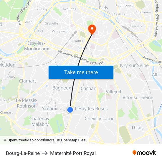 Bourg-La-Reine to Maternité Port Royal map