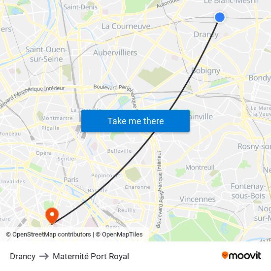 Drancy to Maternité Port Royal map