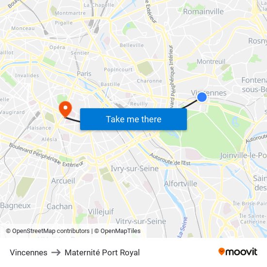 Vincennes to Maternité Port Royal map