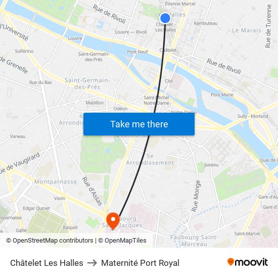 Châtelet Les Halles to Maternité Port Royal map