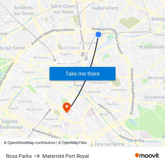 Rosa Parks to Maternité Port Royal map