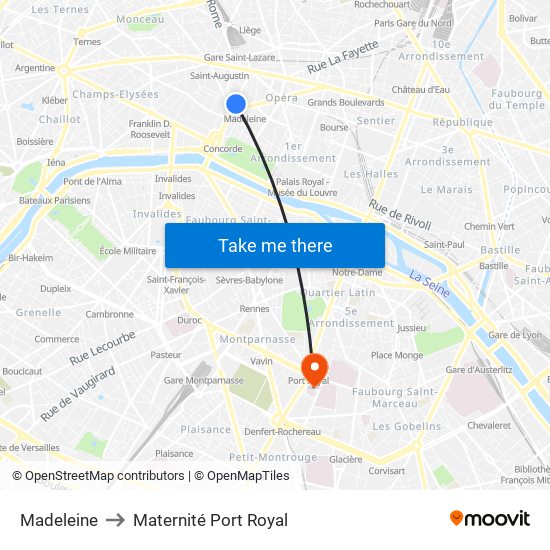 Madeleine to Maternité Port Royal map