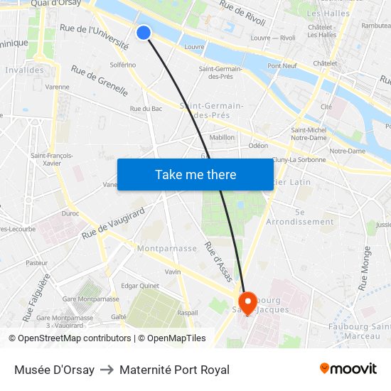 Musée D'Orsay to Maternité Port Royal map