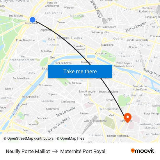 Neuilly Porte Maillot to Maternité Port Royal map