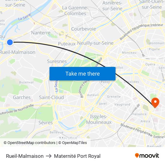 Rueil-Malmaison to Maternité Port Royal map