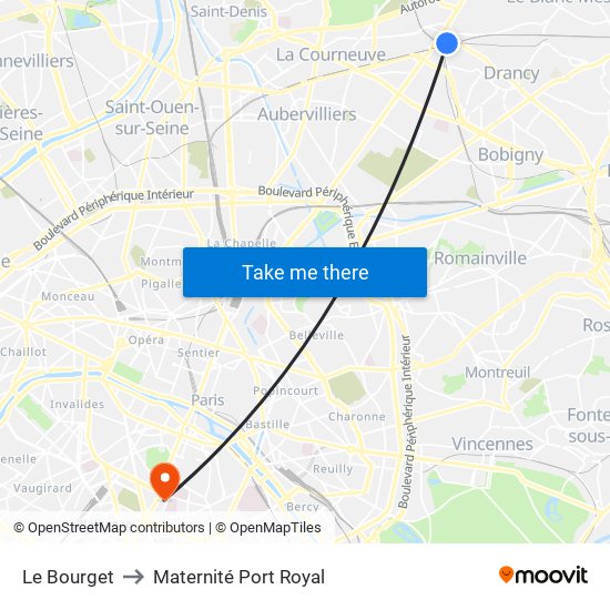 Le Bourget to Maternité Port Royal map