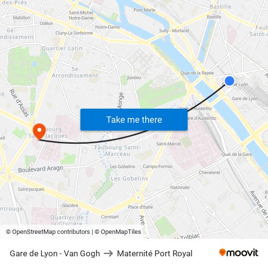 Gare de Lyon - Van Gogh to Maternité Port Royal map