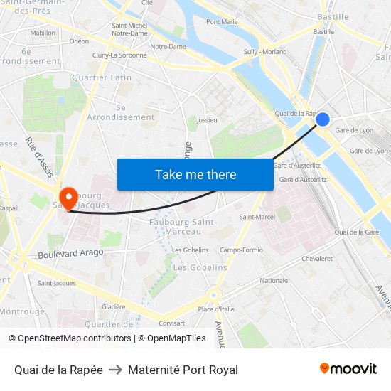 Quai de la Rapée to Maternité Port Royal map