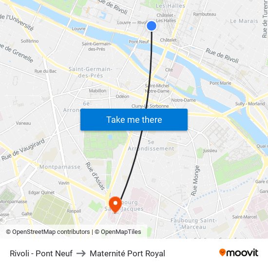 Rivoli - Pont Neuf to Maternité Port Royal map
