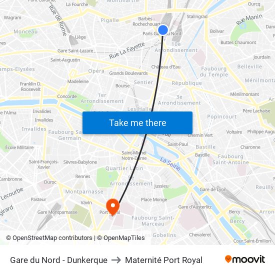 Gare du Nord - Dunkerque to Maternité Port Royal map