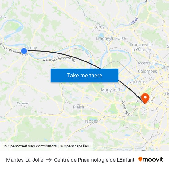Mantes-La-Jolie to Centre de Pneumologie de L'Enfant map