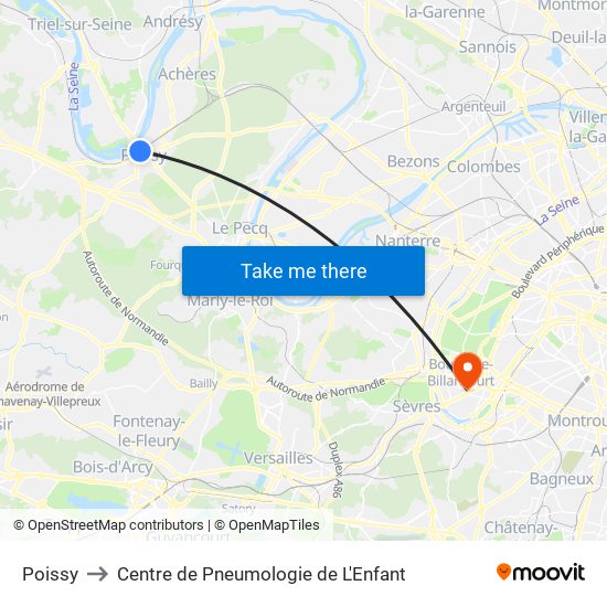 Poissy to Centre de Pneumologie de L'Enfant map