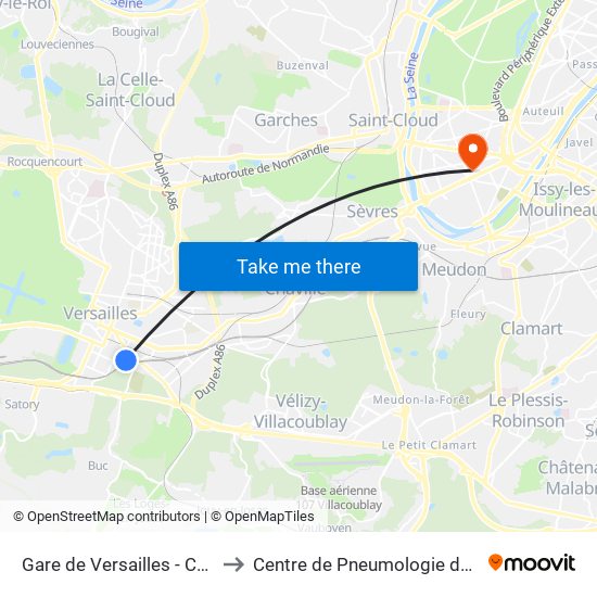 Gare de Versailles - Chantiers to Centre de Pneumologie de L'Enfant map