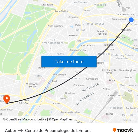 Auber to Centre de Pneumologie de L'Enfant map