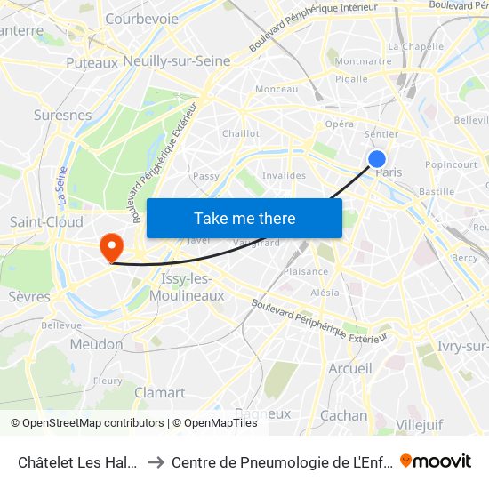 Châtelet Les Halles to Centre de Pneumologie de L'Enfant map
