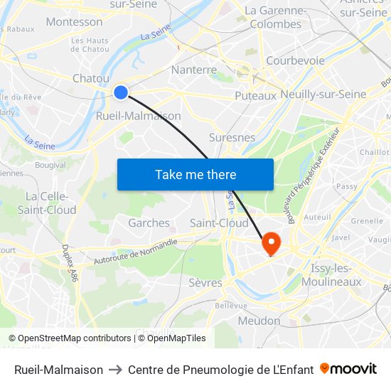 Rueil-Malmaison to Centre de Pneumologie de L'Enfant map