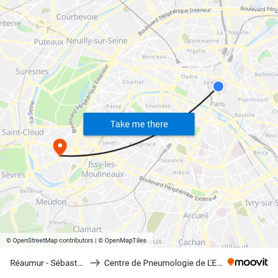 Réaumur - Sébastopol to Centre de Pneumologie de L'Enfant map
