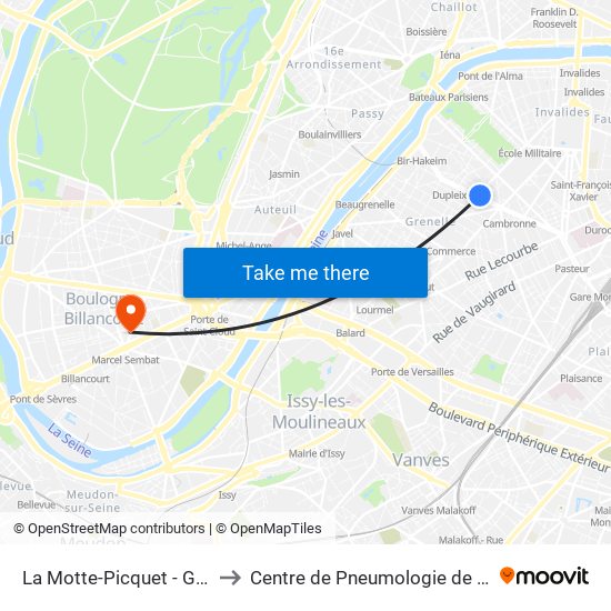 La Motte-Picquet - Grenelle to Centre de Pneumologie de L'Enfant map
