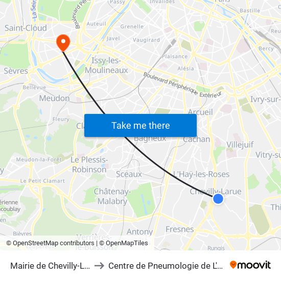 Mairie de Chevilly-Larue to Centre de Pneumologie de L'Enfant map