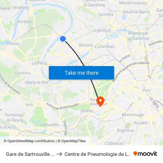 Gare de Sartrouville - RER to Centre de Pneumologie de L'Enfant map