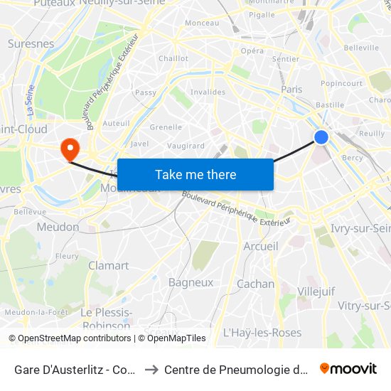 Gare D'Austerlitz - Cour Seine to Centre de Pneumologie de L'Enfant map