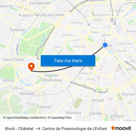 Rivoli - Châtelet to Centre de Pneumologie de L'Enfant map