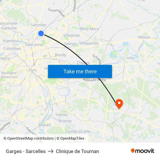 Garges - Sarcelles to Clinique de Tournan map
