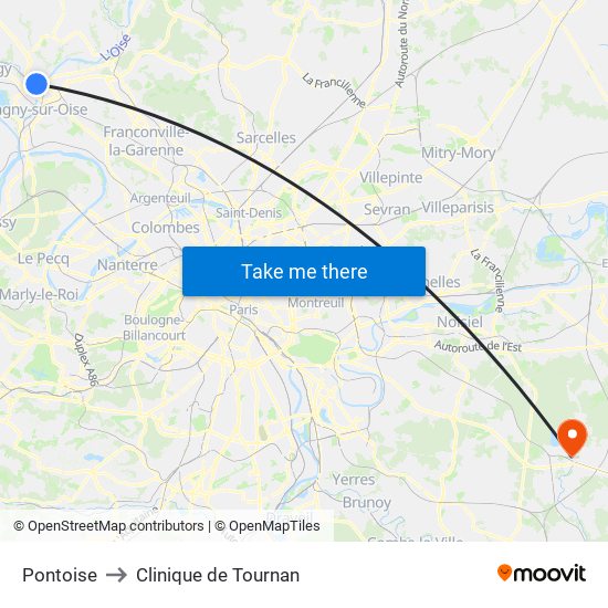 Pontoise to Clinique de Tournan map
