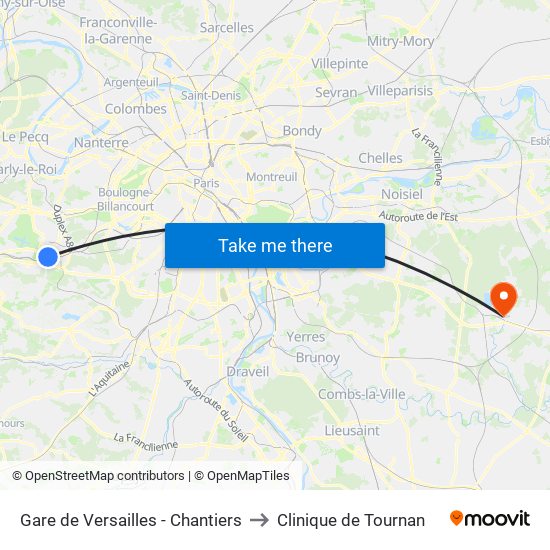 Gare de Versailles - Chantiers to Clinique de Tournan map